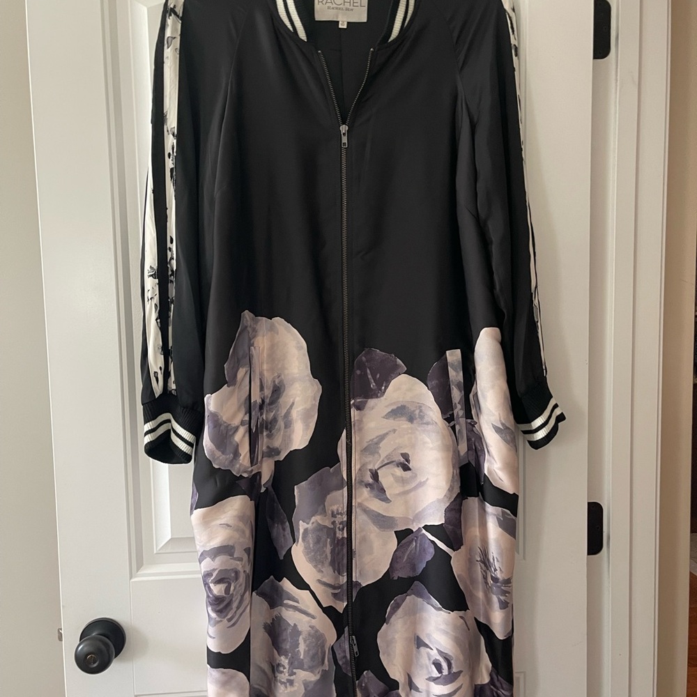 RACHEL Rachel Roy Black and Purple Floral Long Sleeve Dress